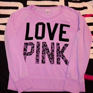 PINK VS leopard v-neck purple sweatshirt MEDIUM